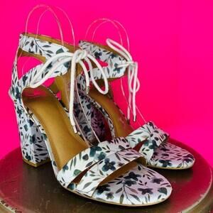 Gianni Bini After Hours Green Floral Fabric Lace-Up Sandals US 9
